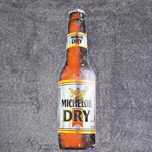 Michelob Dry Metal Beer Sign 30x8.5 Bottle Shape Bar Pub Wall Decor Vintage